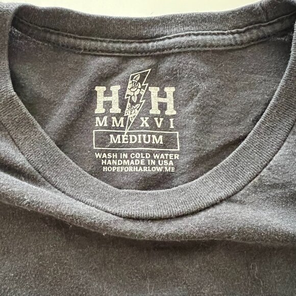 Womens Medium Hope for Harlow Black Shirt with Yellow Roses and Lightning Bolt - Picture 3 of 6